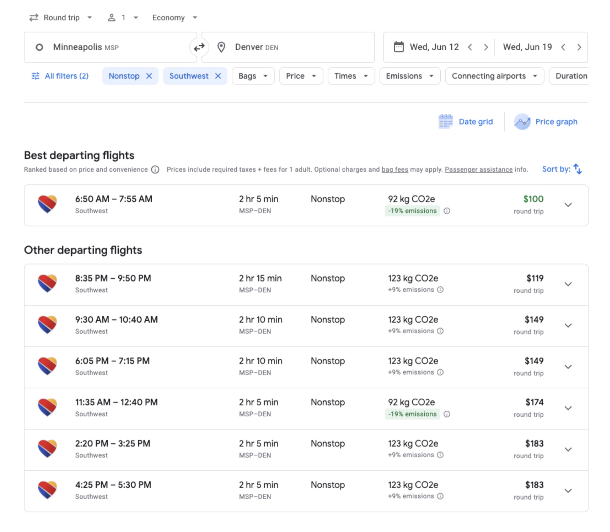 Southwest search results